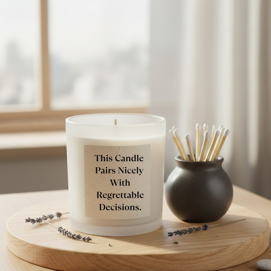 Regrettable Decisions” Scented Candle – Humor Gift, Aromatherapy Candle for Stress Relief & Laughs