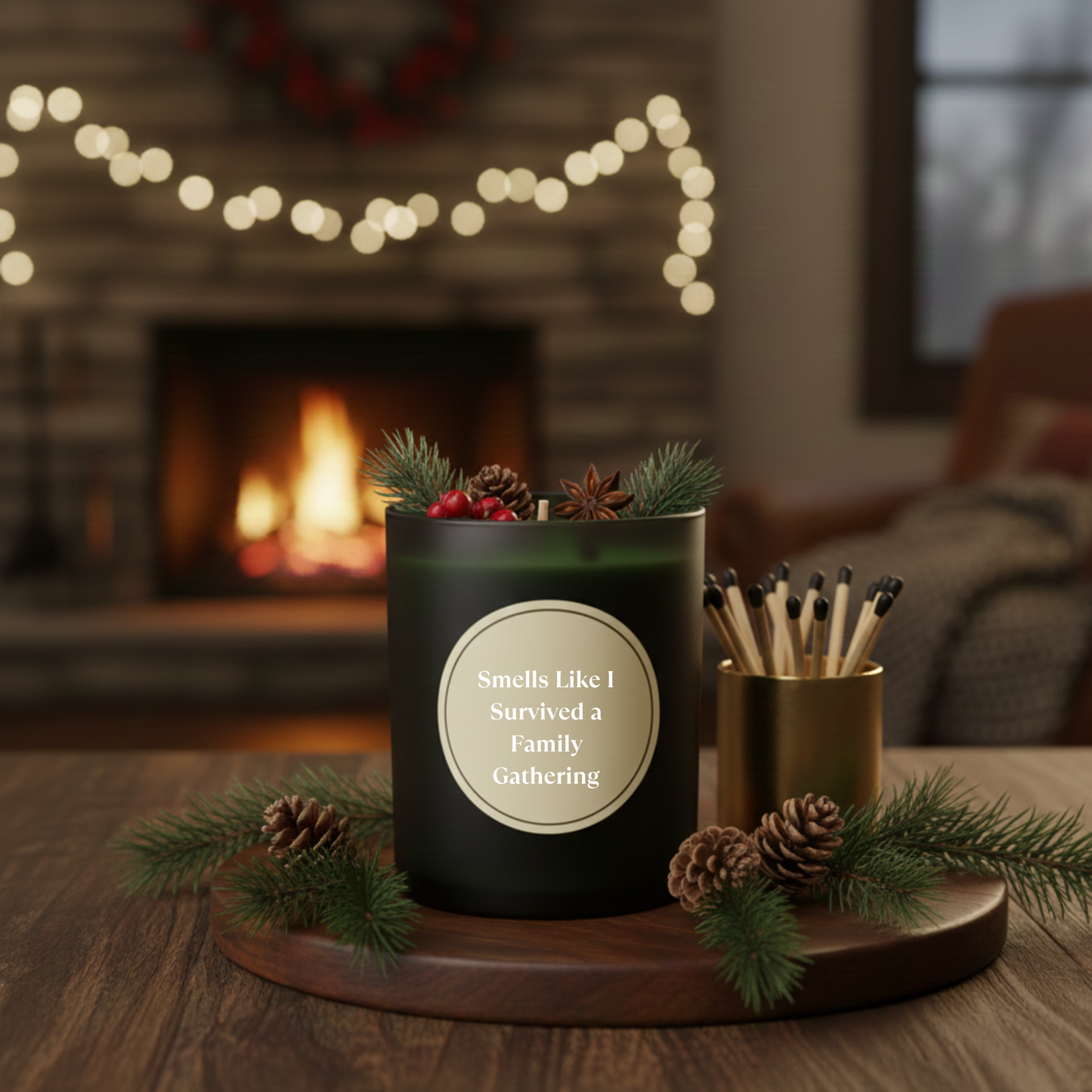 “Smells Like I Survived a Family Gathering – Holiday Humor Candle”